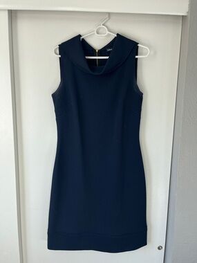 Sleeveless Navy Textured Shift Dress